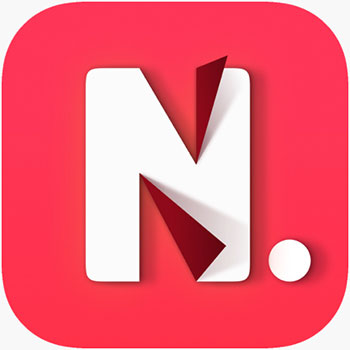An white "N" on a red background