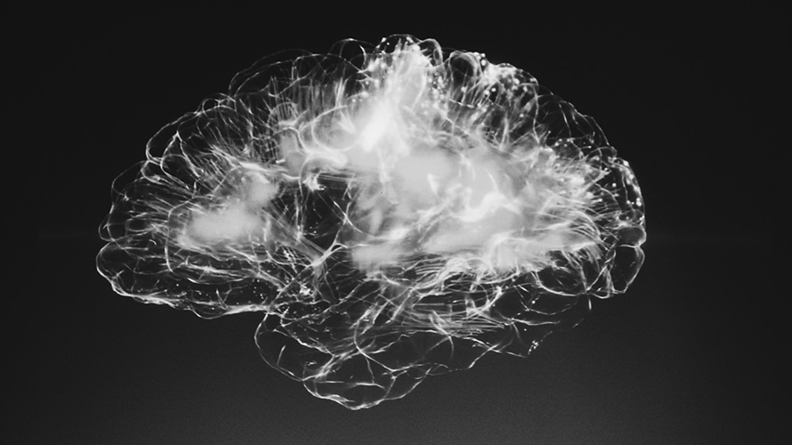 Black and white image of a brain synapses