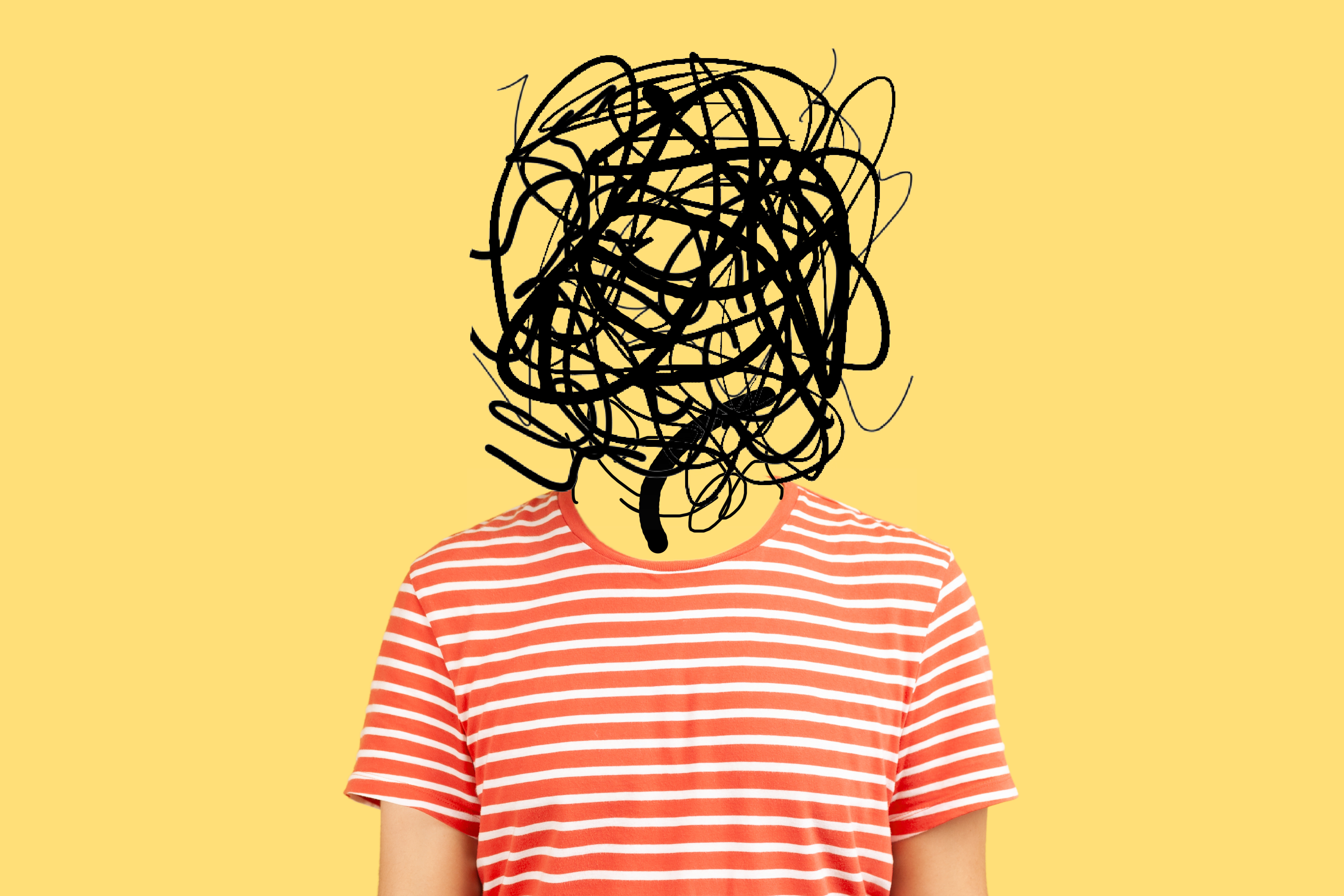 Illustration of a man with a tangled scribble over his head